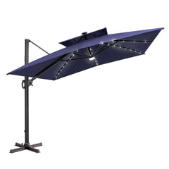 12 x 9 ft. Aluminum Double Top Cantilever Patio Umbrella with LED Lights and Base Options