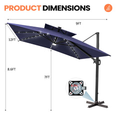 12 x 9 ft. Aluminum Double Top Cantilever Patio Umbrella with LED Lights and Base Options