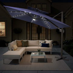 12 x 9 ft. Aluminum Double Top Cantilever Patio Umbrella with LED Lights and Base Options