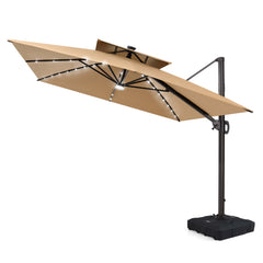 12 x 9 ft. Aluminum Double Top Cantilever Patio Umbrella with LED Lights and Base Options