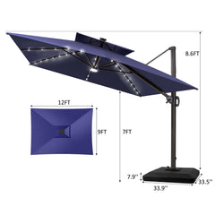 12 x 9 ft. Aluminum Double Top Cantilever Patio Umbrella with LED Lights and Base Options