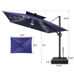 12 x 9 ft. Aluminum Double Top Cantilever Patio Umbrella with LED Lights and Base Options