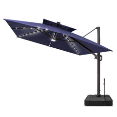 12 x 9 ft. Aluminum Double Top Cantilever Patio Umbrella with LED Lights and Base Options