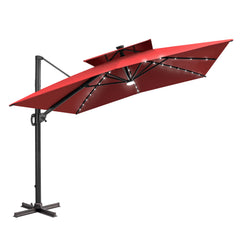 12 x 9 ft. Aluminum Double Top Cantilever Patio Umbrella with LED Lights and Base Options