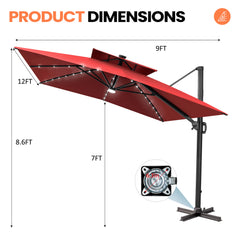 12 x 9 ft. Aluminum Double Top Cantilever Patio Umbrella with LED Lights and Base Options