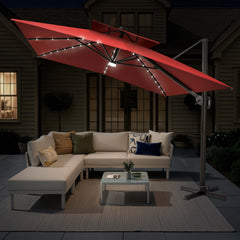 12 x 9 ft. Aluminum Double Top Cantilever Patio Umbrella with LED Lights and Base Options