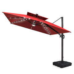 12 x 9 ft. Aluminum Double Top Cantilever Patio Umbrella with LED Lights and Base Options