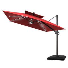 12 x 9 ft. Aluminum Double Top Cantilever Patio Umbrella with LED Lights and Base Options