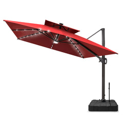 12 x 9 ft. Aluminum Double Top Cantilever Patio Umbrella with LED Lights and Base Options