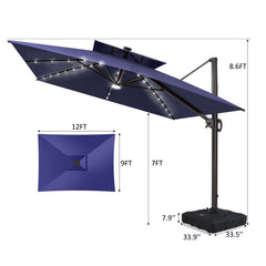 12 x 9 ft. Aluminum Double Top Cantilever Patio Umbrella with LED Lights and Base Options