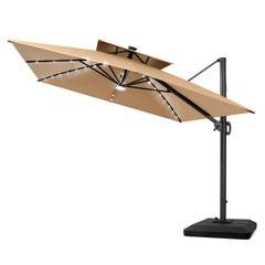 12 x 9 ft. Aluminum Double Top Cantilever Patio Umbrella with LED Lights and Base Options