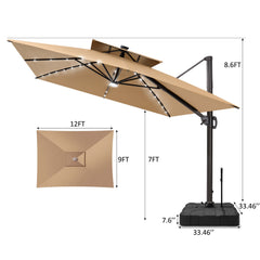 12 x 9 ft. Aluminum Double Top Cantilever Patio Umbrella with LED Lights and Base Options