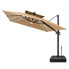 12 x 9 ft. Aluminum Double Top Cantilever Patio Umbrella with LED Lights and Base Options