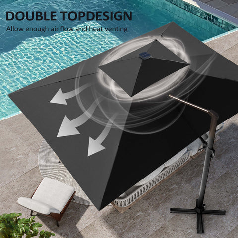 13 x 10 ft. Aluminum Double Top Cantilever Patio Umbrella with LED Lights and Base Options