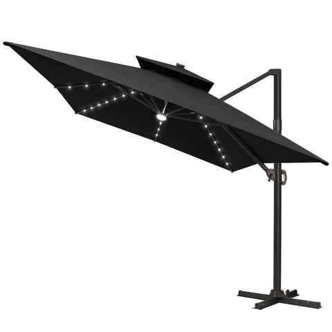 13 x 10 ft. Aluminum Double Top Cantilever Patio Umbrella with LED Lights and Base Options