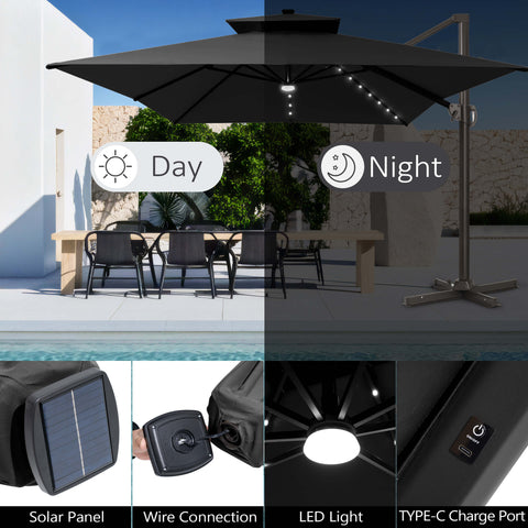 13 x 10 ft. Aluminum Double Top Cantilever Patio Umbrella with LED Lights and Base Options