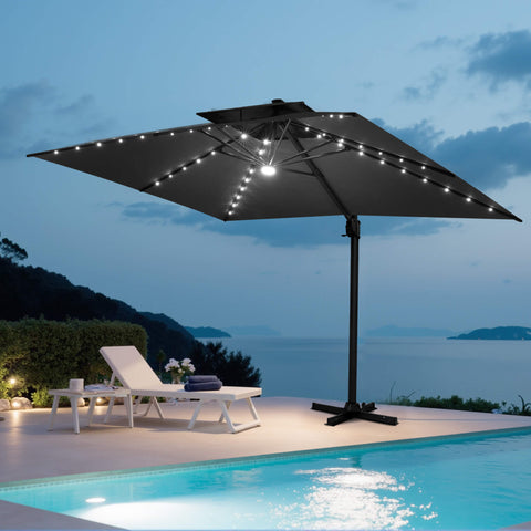 13 x 10 ft. Aluminum Double Top Cantilever Patio Umbrella with LED Lights and Base Options