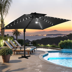 13 x 10 ft. Aluminum Double Top Cantilever Patio Umbrella with LED Lights and Base Options