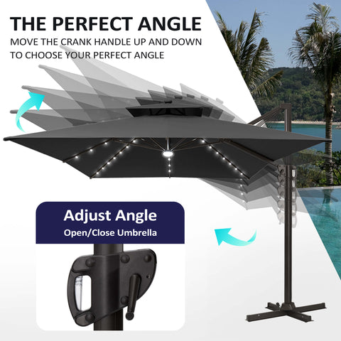 13 x 10 ft. Aluminum Double Top Cantilever Patio Umbrella with LED Lights and Base Options