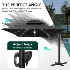 13 x 10 ft. Aluminum Double Top Cantilever Patio Umbrella with LED Lights and Base Options