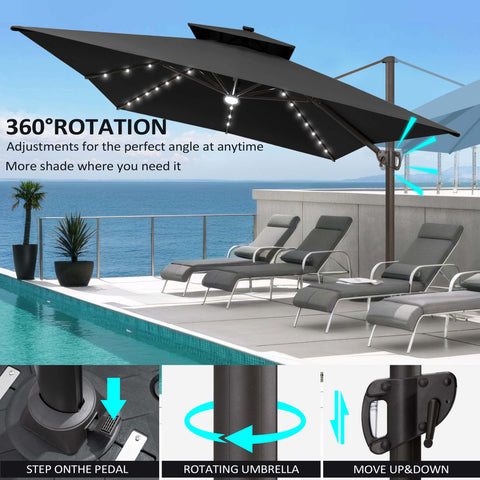 13 x 10 ft. Aluminum Double Top Cantilever Patio Umbrella with LED Lights and Base Options