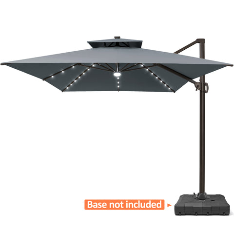 Pellebant 10x13ft Aluminum Crank Cantilever Patio Umbrella with Lights