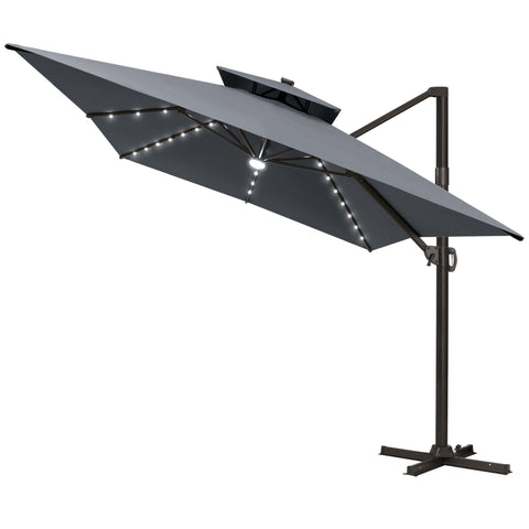 13 x 10 ft. Aluminum Double Top Cantilever Patio Umbrella with LED Lights and Base Options