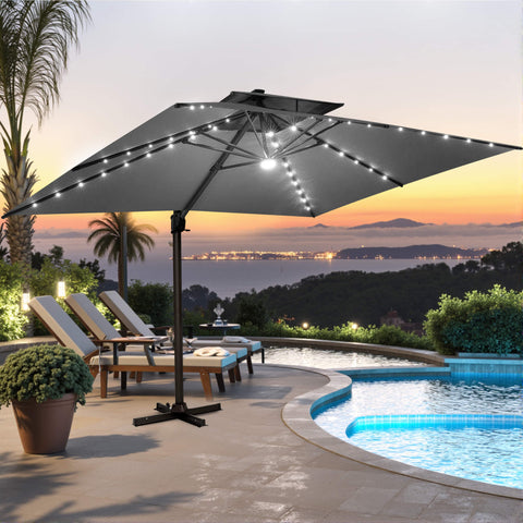 13 x 10 ft. Aluminum Double Top Cantilever Patio Umbrella with LED Lights and Base Options