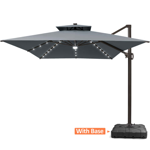 13 x 10 ft. Aluminum Double Top Cantilever Patio Umbrella with LED Lights and Base Options