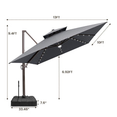 13 x 10 ft. Aluminum Double Top Cantilever Patio Umbrella with LED Lights and Base Options