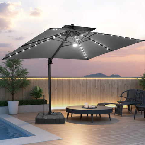 13 x 10 ft. Aluminum Double Top Cantilever Patio Umbrella with LED Lights and Base Options