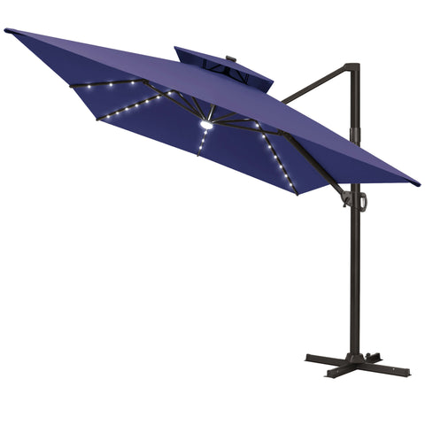 13 x 10 ft. Aluminum Double Top Cantilever Patio Umbrella with LED Lights and Base Options