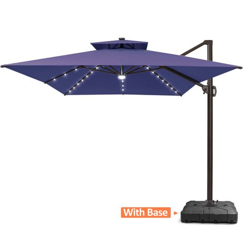 13 x 10 ft. Aluminum Double Top Cantilever Patio Umbrella with LED Lights and Base Options