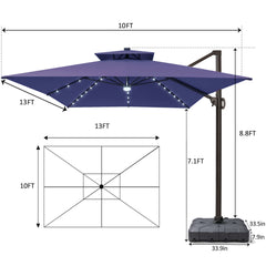 13 x 10 ft. Aluminum Double Top Cantilever Patio Umbrella with LED Lights and Base Options
