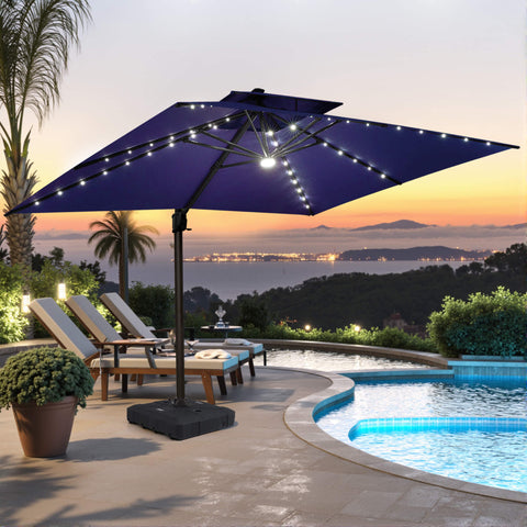 13 x 10 ft. Aluminum Double Top Cantilever Patio Umbrella with LED Lights and Base Options
