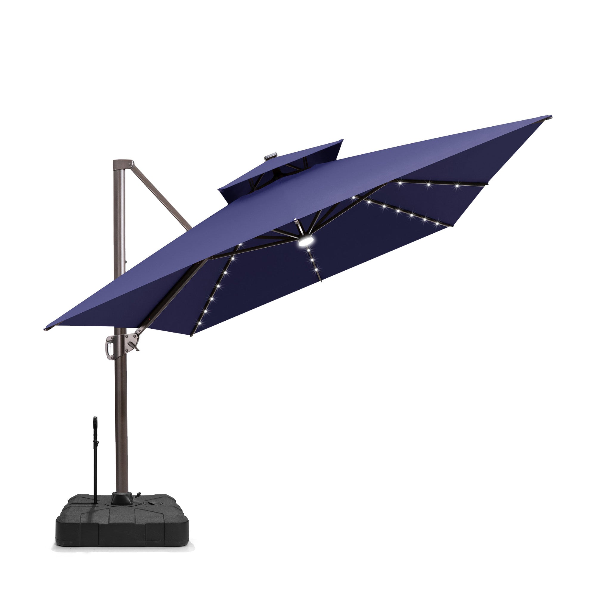 Pellebant 10x13ft Aluminum Crank Cantilever Patio Umbrella with Lights with Base