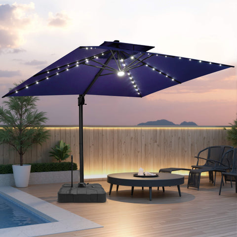 13 x 10 ft. Aluminum Double Top Cantilever Patio Umbrella with LED Lights and Base Options