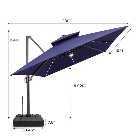 13 x 10 ft. Aluminum Double Top Cantilever Patio Umbrella with LED Lights and Base Options