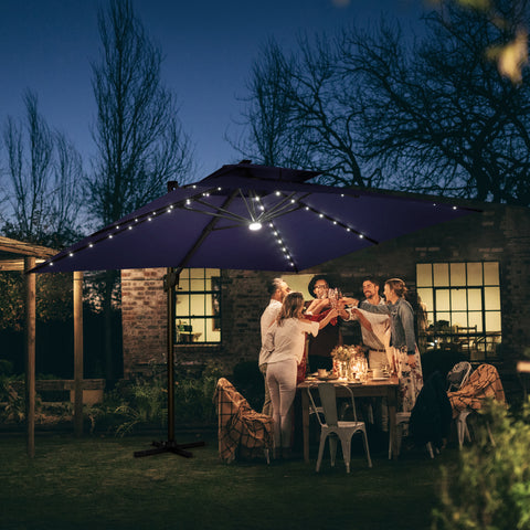 Pellebant 10x13ft Aluminum Crank Cantilever Patio Umbrella with Lights