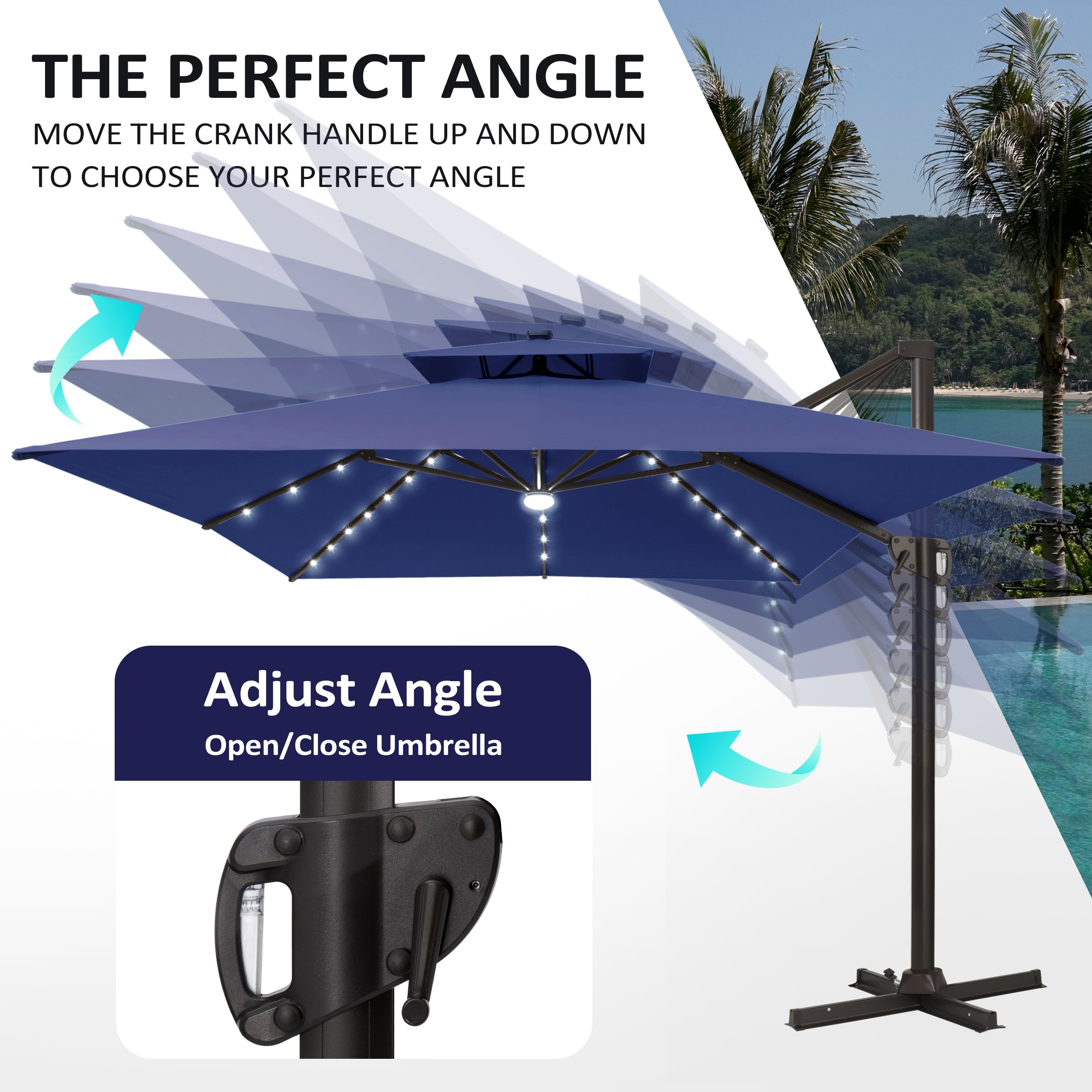 Pellebant 10x13ft Aluminum Crank Cantilever Patio Umbrella with Lights