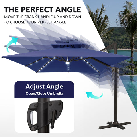 Pellebant 10x13ft Aluminum Crank Cantilever Patio Umbrella with Lights