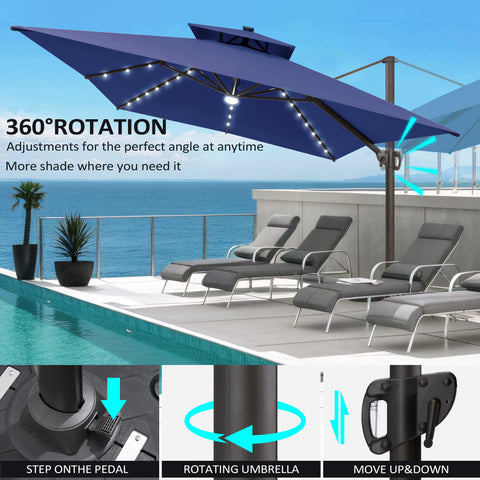 Pellebant 10x13ft Aluminum Crank Cantilever Patio Umbrella with Lights