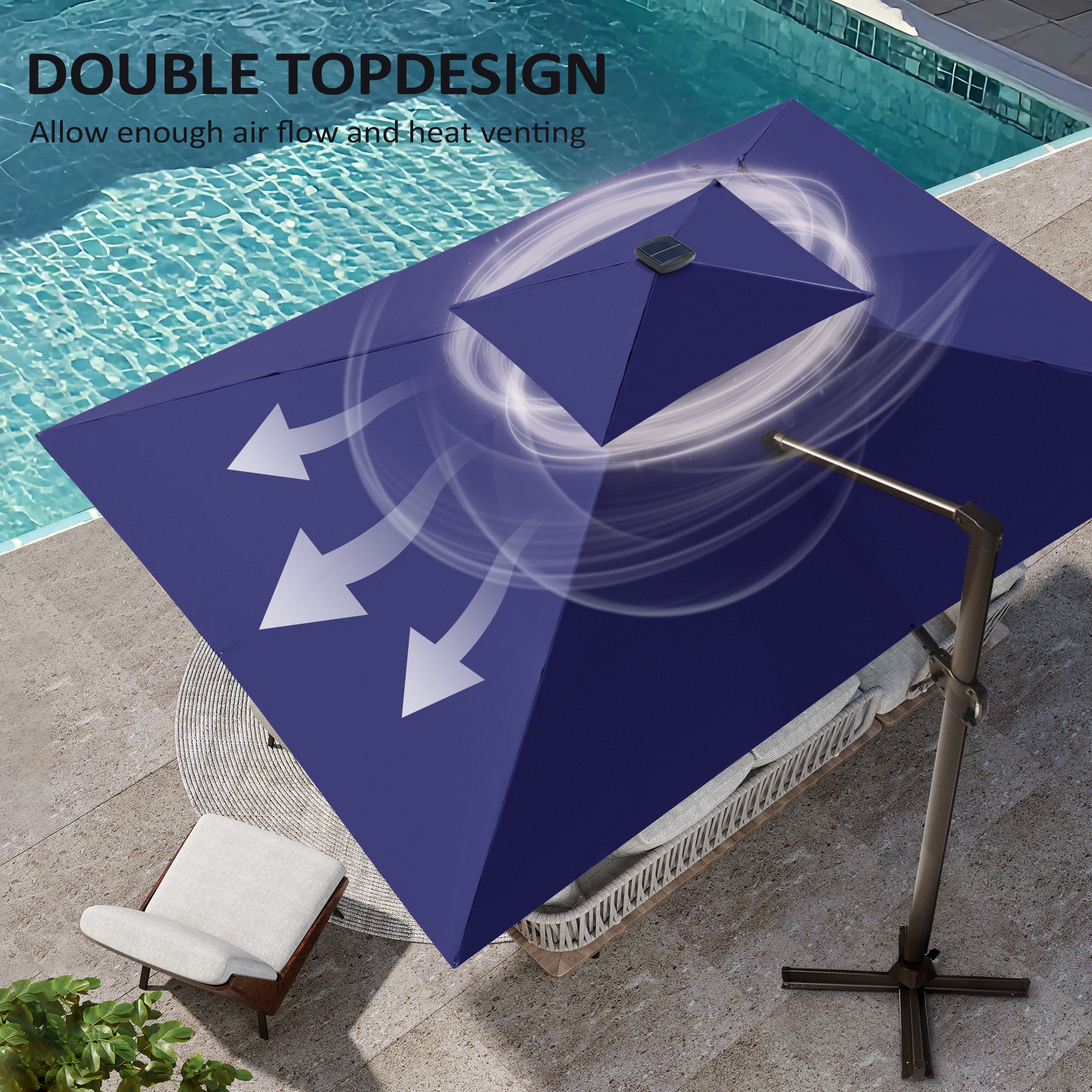 Pellebant 10x13ft Aluminum Crank Cantilever Patio Umbrella with Lights