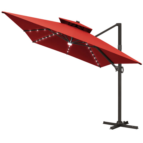 13 x 10 ft. Aluminum Double Top Cantilever Patio Umbrella with LED Lights and Base Options