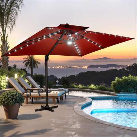 13 x 10 ft. Aluminum Double Top Cantilever Patio Umbrella with LED Lights and Base Options