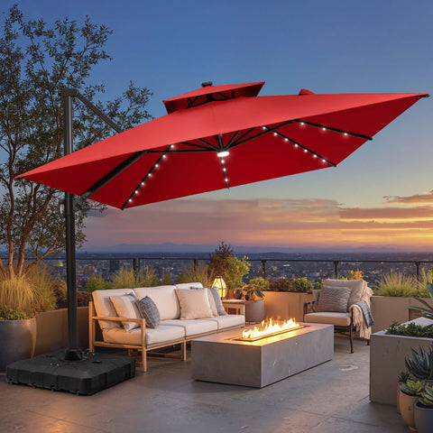 13 x 10 ft. Aluminum Double Top Cantilever Patio Umbrella with LED Lights and Base Options