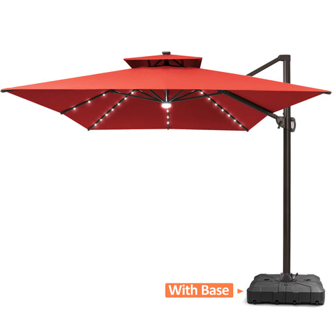 13 x 10 ft. Aluminum Double Top Cantilever Patio Umbrella with LED Lights and Base Options
