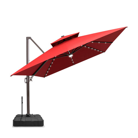 13 x 10 ft. Aluminum Double Top Cantilever Patio Umbrella with LED Lights and Base Options