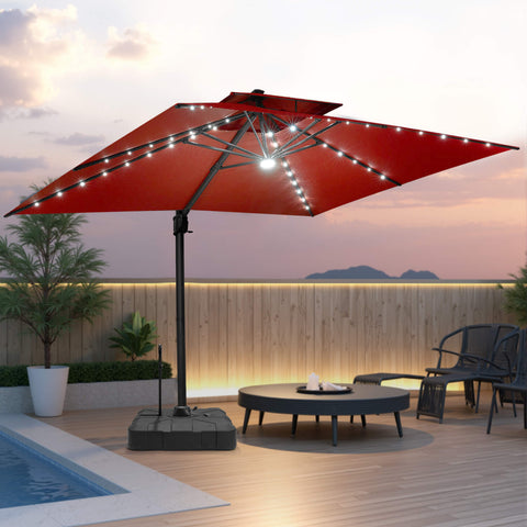 13 x 10 ft. Aluminum Double Top Cantilever Patio Umbrella with LED Lights and Base Options