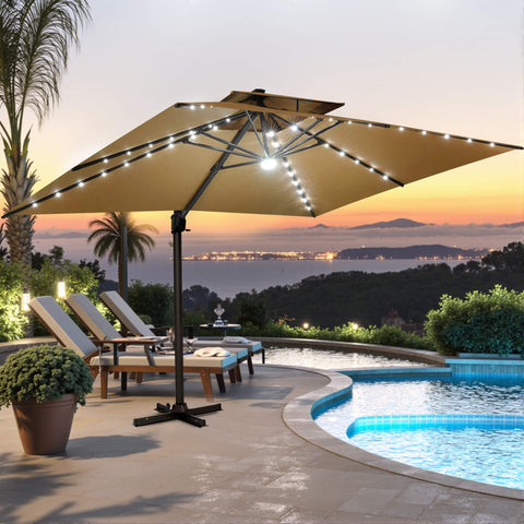 13 x 10 ft. Aluminum Double Top Cantilever Patio Umbrella with LED Lights and Base Options